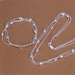Charm 925 Sterling Silver Bracelets necklace Jewelry set for women Fringed oval beads Chain 18 inch Fashion Party Christmas Gift