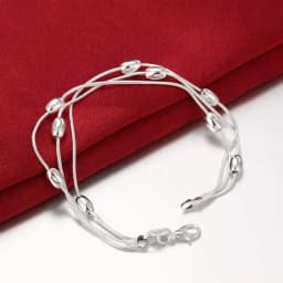 Charm 925 Sterling Silver Bracelets necklace Jewelry set for women Fringed oval beads Chain 18 inch Fashion Party Christmas Gift