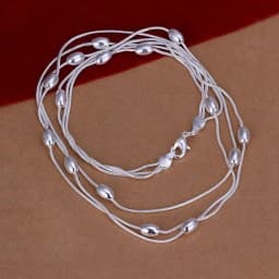 Charm 925 Sterling Silver Bracelets necklace Jewelry set for women Fringed oval beads Chain 18 inch Fashion Party Christmas Gift