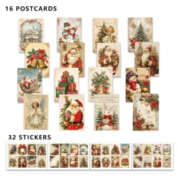 48pcs, Retro Christmas Postcard Set - with Stickers, Christmas/Anniversary Gifts, Collectibles, Suitable for Gift-Giving.