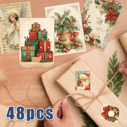 48pcs, Retro Christmas Postcard Set - with Stickers, Christmas/Anniversary Gifts, Collectibles, Suitable for Gift-Giving.