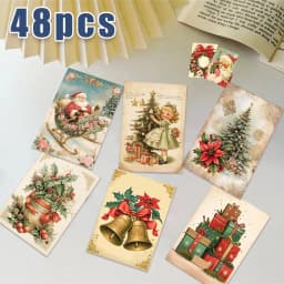 48pcs, Retro Christmas Postcard Set - with Stickers, Christmas/Anniversary Gifts, Collectibles, Suitable for Gift-Giving.