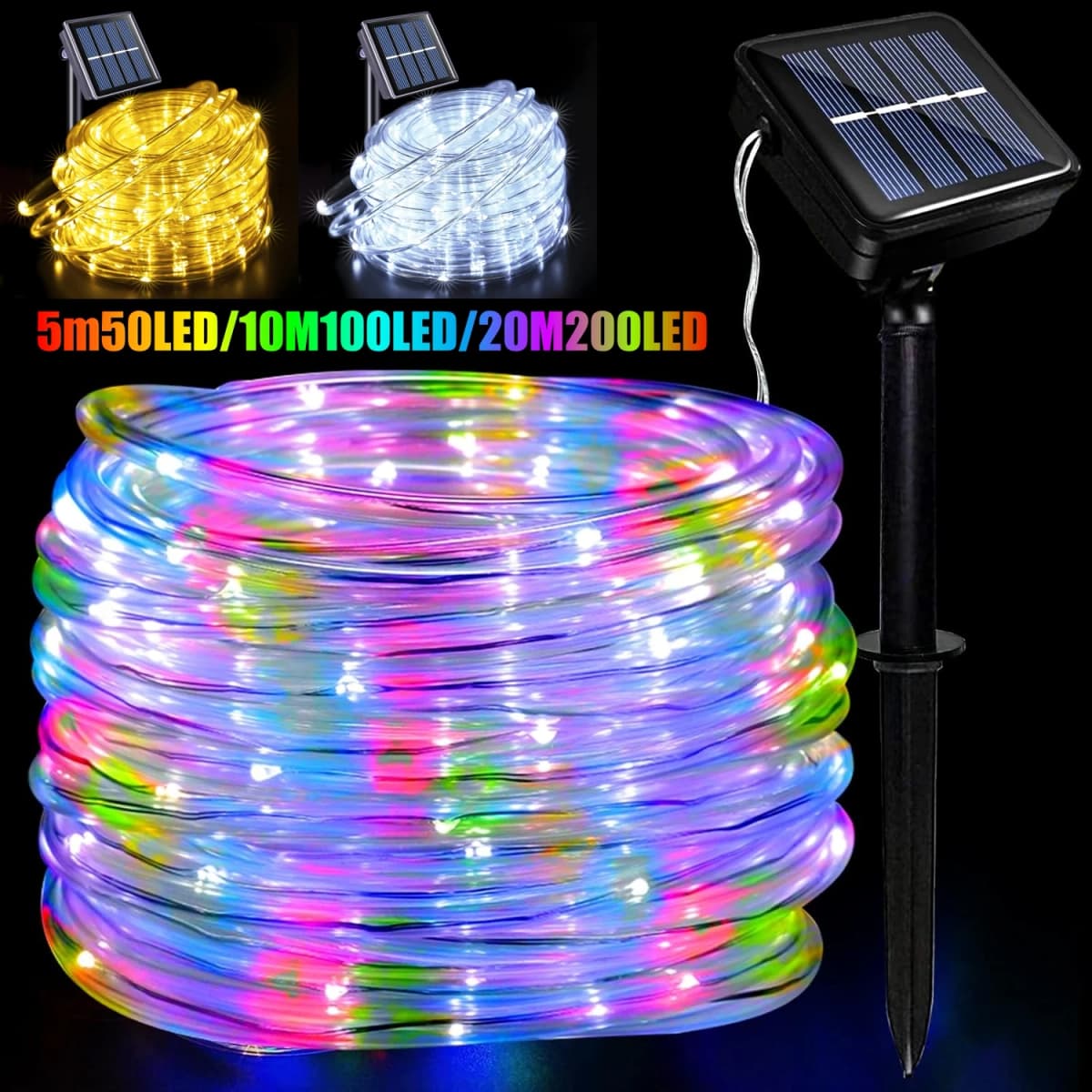 Solar PVC Tube Rope Led Fairy Light Outdoor Garden Christmas Decoration Xmas Tree Wedding LED Garland WaterProof String Lights