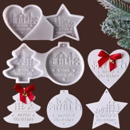 Christmas Heart Round Tree Star-Shaped Hanging Ornament Silicone Mold DIY Cement Plaster Clay Craft for Home Decor Craft Gift