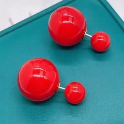 Big Imitation Pearl Stud Earrings for Women Red White Color 8mm 14mm Simple Round Ball Jewelry Friend Christmas Girl Gift