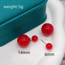 Big Imitation Pearl Stud Earrings for Women Red White Color 8mm 14mm Simple Round Ball Jewelry Friend Christmas Girl Gift