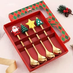 2/4/6Pcs Christmas Fork And Spoon Set,Stainless Steel Creative Tableware,Coffee Tea Dessert Forks And Spoons Gift Set
