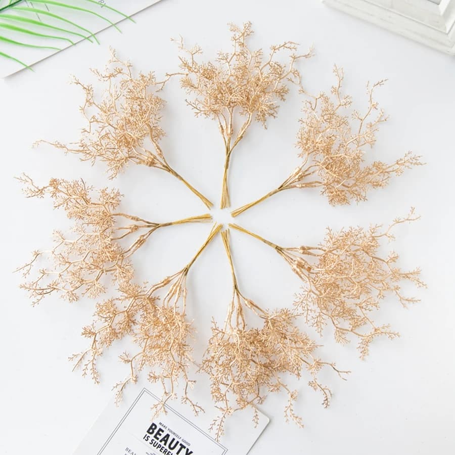 6Pcs Artificial Plants Golden Silvery Branch For Home Windowsill Bonsai Christmas Tree Wreaths Accessory Wedding Arch Decoration