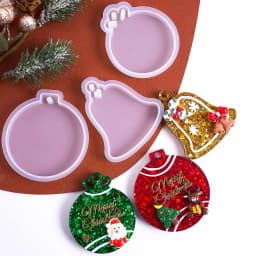 Xmas Tag Pendant Silicone Mold DIY Handmade Round Bell Keychain UV Epoxy Resin Plaster Craft Casting Molds Christmas Tree Decor