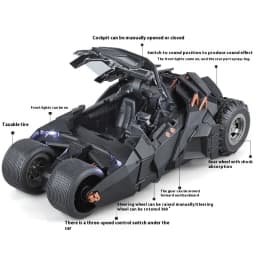 1:18 Cool Batmobile alloy model toys, exquisite desktop ornaments, cool sound and light spray, Christmas gifts