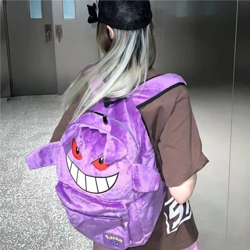 2025 New Kawaii Pokémon Gengar Purple Plush Backpack Student Bag Versatile Couple Model Girl Gift Christmas Gift