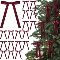 24 Pcs Velvet Bows Christmas Tree Ornaments Vintage Velvet Ribbon Bows for Tree Garland Wreath Indoor Xmas Decorations