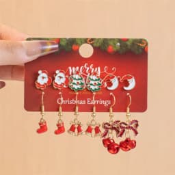 12/20 Pair Christmas Earring Set For Women Shiny Crystal Zircon Snowflake Elk Bowknot Elk Xmas Tree Earring New Year Gifts