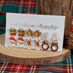12/20 Pair Christmas Earring Set For Women Shiny Crystal Zircon Snowflake Elk Bowknot Elk Xmas Tree Earring New Year Gifts