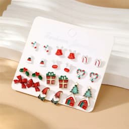 12/20 Pair Christmas Earring Set For Women Shiny Crystal Zircon Snowflake Elk Bowknot Elk Xmas Tree Earring New Year Gifts