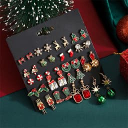 12/20 Pair Christmas Earring Set For Women Shiny Crystal Zircon Snowflake Elk Bowknot Elk Xmas Tree Earring New Year Gifts