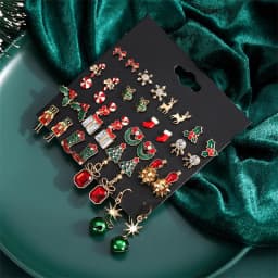 12/20 Pair Christmas Earring Set For Women Shiny Crystal Zircon Snowflake Elk Bowknot Elk Xmas Tree Earring New Year Gifts
