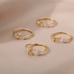 Zircon Tiny Initial Letter Rings For Women Stainless Steel A-Z Letters Adjustable Ring Female Christmas Aesthetic Jewelry Gift