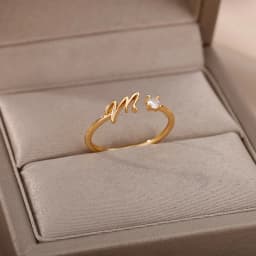 Zircon Tiny Initial Letter Rings For Women Stainless Steel A-Z Letters Adjustable Ring Female Christmas Aesthetic Jewelry Gift