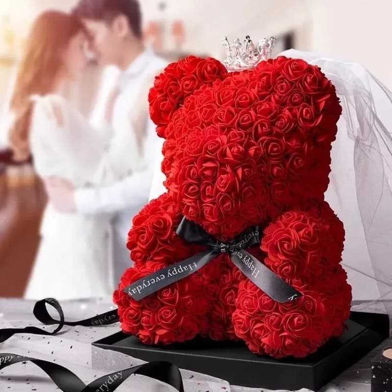 Home Romantic Valentine's Day Eternal Rose Bear, Christmas Wedding Floral Decoration Gift, Creative Rose Bear Hug Bear for Home