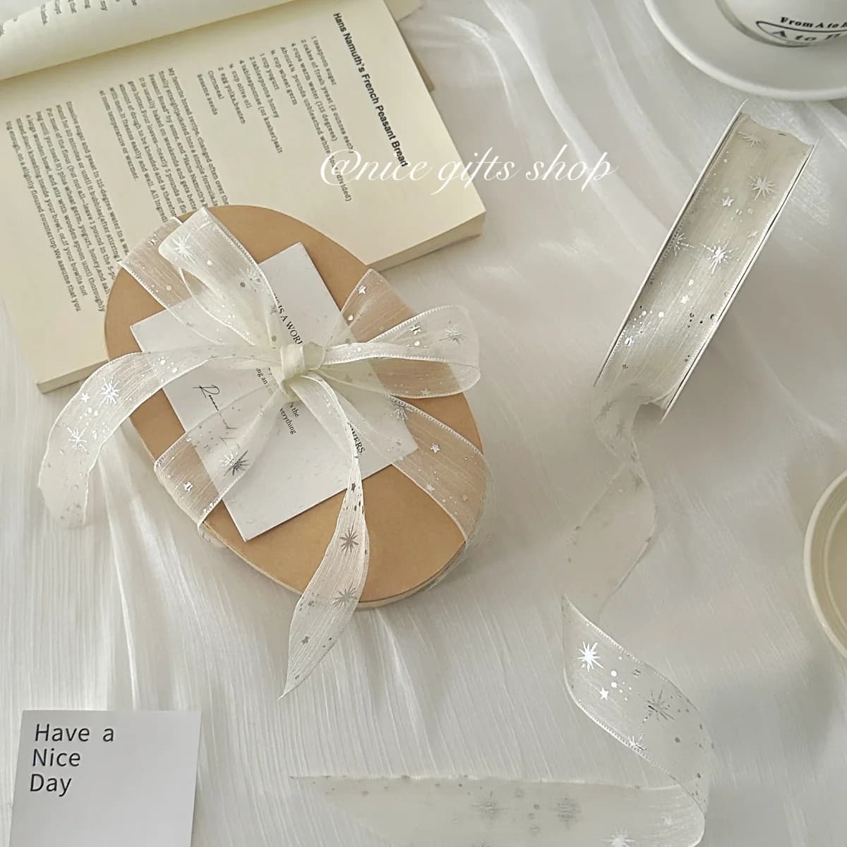 Silver Star Glitter Snow Gauze Ribbon Flower Wrapping Ribbon DIY Hair Accessories Bow Ribbons Holiday Gift Decoration Christmas