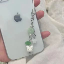 Handmade Four Leaf Clover Beaded Phone Charm Y2K Cute Ceramics Cat Backpack Keychain Bag Key Ring for Girls Christmas Gift