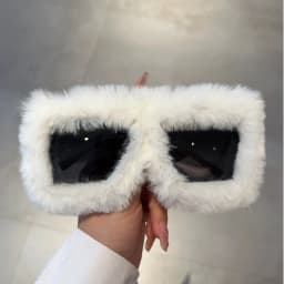 KAMMPT Oversized Plush Sunglasses Y2K Fluffy Square Punk Sun Glasses Trendy Novelty Decor Winter Shades for Christmas Party