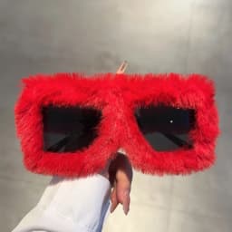 KAMMPT Oversized Plush Sunglasses Y2K Fluffy Square Punk Sun Glasses Trendy Novelty Decor Winter Shades for Christmas Party