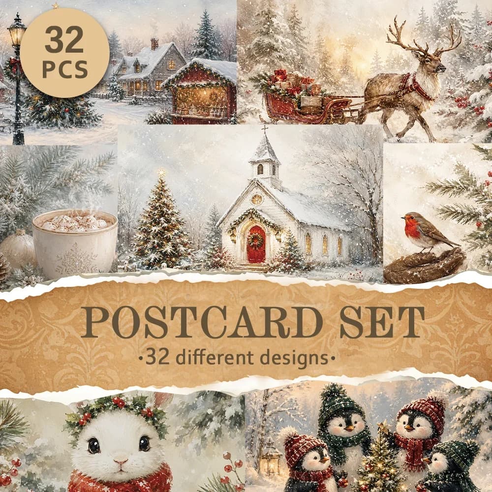 32pcs, Winter Christmas Postcards, Wall Stickers, Mailing Cards, Greeting Cards, DIY Postcards, Commemorative Postcards,