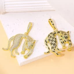 Juya Micro Pave Zircon 18K Real Gold Plated Luxury Animal Panther Lion Leopard Charms For DIY Christmas Pendant Jewelry Making