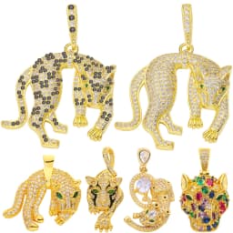 Juya Micro Pave Zircon 18K Real Gold Plated Luxury Animal Panther Lion Leopard Charms For DIY Christmas Pendant Jewelry Making