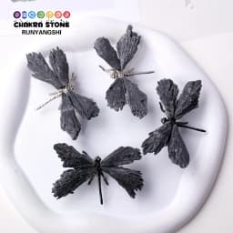 1PC Natural Crystal Mini Black Tourmaline Feathered Dragonfly Creative Handicraft Jewelry Halloween Christmas Gift