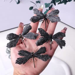 1PC Natural Crystal Mini Black Tourmaline Feathered Dragonfly Creative Handicraft Jewelry Halloween Christmas Gift