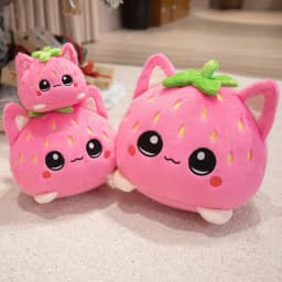 Cute Plush Stuffed Toy Strawberry Cat Pillow Doll Children's Birthday Gift Home Decoration Animal Christmas Gift