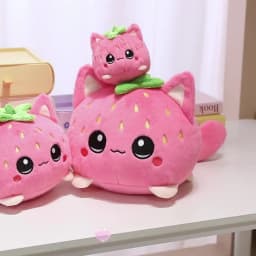 Cute Plush Stuffed Toy Strawberry Cat Pillow Doll Children's Birthday Gift Home Decoration Animal Christmas Gift