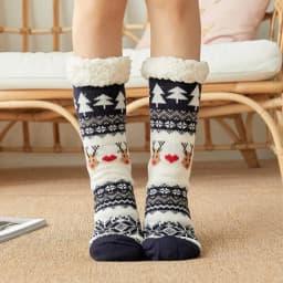 Winter Warm Socks Women penguin Plush Soft Female Non Slip Floor Slippers Short Sock Fuzzy Fluffy Deer Elk Bear Christmas Gift