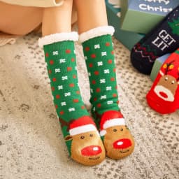 Winter Warm Socks Women penguin Plush Soft Female Non Slip Floor Slippers Short Sock Fuzzy Fluffy Deer Elk Bear Christmas Gift