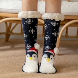 Winter Warm Socks Women penguin Plush Soft Female Non Slip Floor Slippers Short Sock Fuzzy Fluffy Deer Elk Bear Christmas Gift