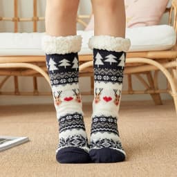 Winter Warm Socks Women penguin Plush Soft Female Non Slip Floor Slippers Short Sock Fuzzy Fluffy Deer Elk Bear Christmas Gift