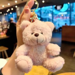 Cute 3D Plush Bear Keychain Fluffy Faux Fur Doll with PP Cotton Cartoon Key Ring for Car Bag Christmas Anniversary Gift