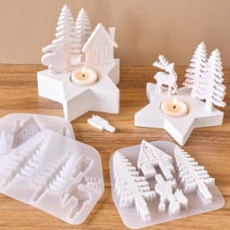 Christmas Decor Star Candle Holder Silicone Mold DIY Christmas Tree Angel Elk Santa Claus Candlestick Plaster Resin Craft Molds