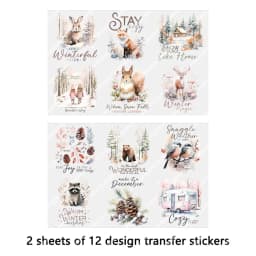 2pcs Winter Christmas Forest Animal DIY UV DTF Rub On Transfer Stickers Tumbler Glass Cup Can Wrap Card Xmas Tree Ornament Decor