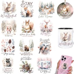 2pcs Winter Christmas Forest Animal DIY UV DTF Rub On Transfer Stickers Tumbler Glass Cup Can Wrap Card Xmas Tree Ornament Decor