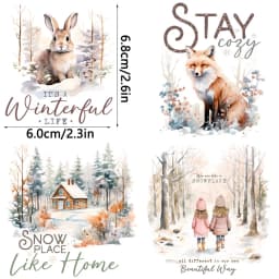 2pcs Winter Christmas Forest Animal DIY UV DTF Rub On Transfer Stickers Tumbler Glass Cup Can Wrap Card Xmas Tree Ornament Decor