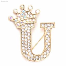 New 26 Letters A-Z Brooch Rhinestones Crystal Gold Color English Alphabet Metal Pins Cute Jewelry Accessories Christmas Gift