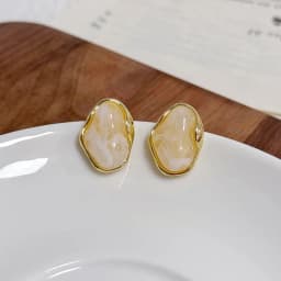 Maillard French Amber Color Irregular Geometric Stones Stud Earrings for Women Simple Unique Girl Jewelry Christmas Gift