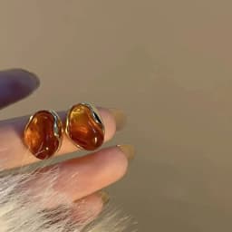 Maillard French Amber Color Irregular Geometric Stones Stud Earrings for Women Simple Unique Girl Jewelry Christmas Gift