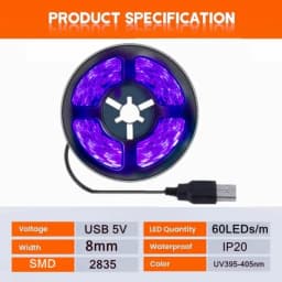 5V Flexible UV LED Strip Light 2835 SMD USB Purple Ultraviolet Light Strip for Detect Money Home Christmas Decor TV Backlight