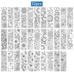 32pcs, Coloring Flower Bookmarks, suitable for back-to-school season, Christmas, Halloween, teachers, readers, and birthdays.