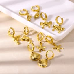Freshwater Ocean Starfish Shell Hoop Earrings for Women Elegant Stainless Steel Gold Color Aretes Christmas Jewelry Accessories